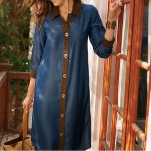 Soft Surroundings Urbina ICONS Denim Chambray Shirt Dress Size Medium
